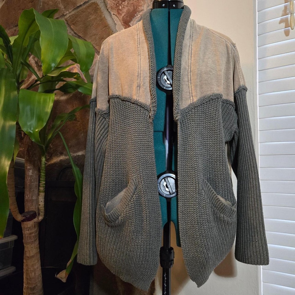 HeySon Relaxed Lagen Look French Terry Cable Open Front Cardigan Boho